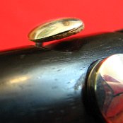 Close up of Short F-Natural Key with it's touchpiece recess in the timber of the mainbody, Long F-Natural key and notehole in front of it